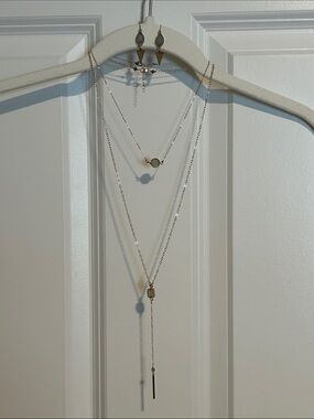 Gold Layered Y-Style Drusy Pendant Necklaces and Earring Set